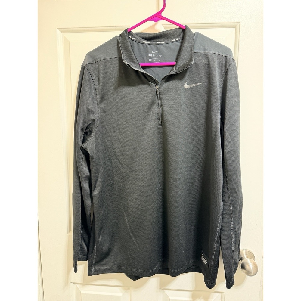 Nike Golf Sport Dri Fit Long Sleeve Polo Mens Large Stripe Performance Pullover